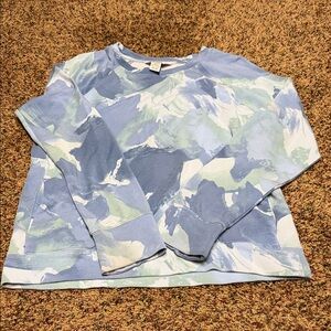 Athleta Girl Warm Up Blue and Green Printed Sweatshirt XL